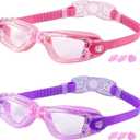 COOLOO Kids Swim Goggles, 2 Packs Swimming Goggles for Kids Girls Boys and Child Age 4-16 (01.purple/Clear Lens&light Pink/Clear Lens)