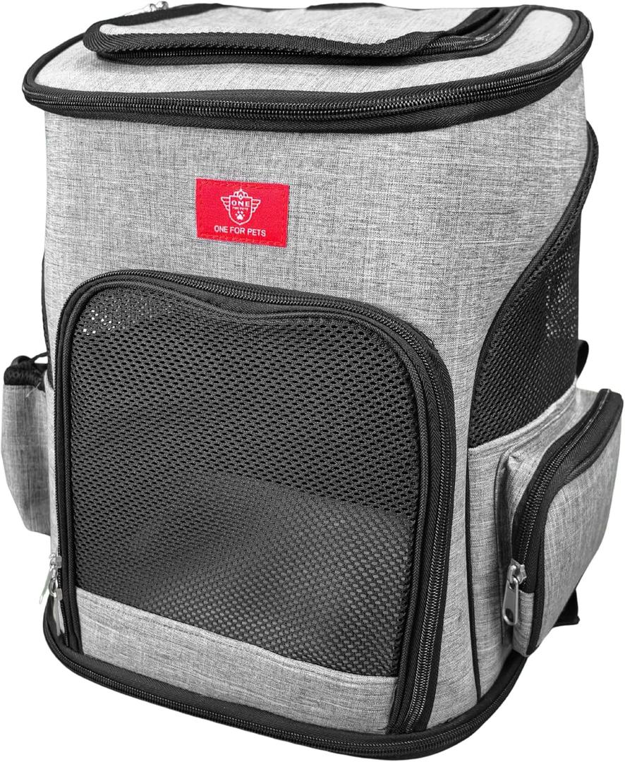 One for Pets The Expandable Backpack Pet Carrier for Small Cats and Dogs, Foldable Dog Carrier Backpack with Inner Safety Leash, Travel Pet Carrier (Gray)