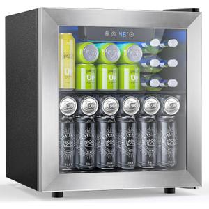 48 Can Beverage Refrigerator,12 Bottle Liquor Cooler with Stainless Steel Glass Door, Digital Temperature Display, Countertop Mini Fridge for Soda, Liquor or Beer, Silver (1.3 Cu.ft)