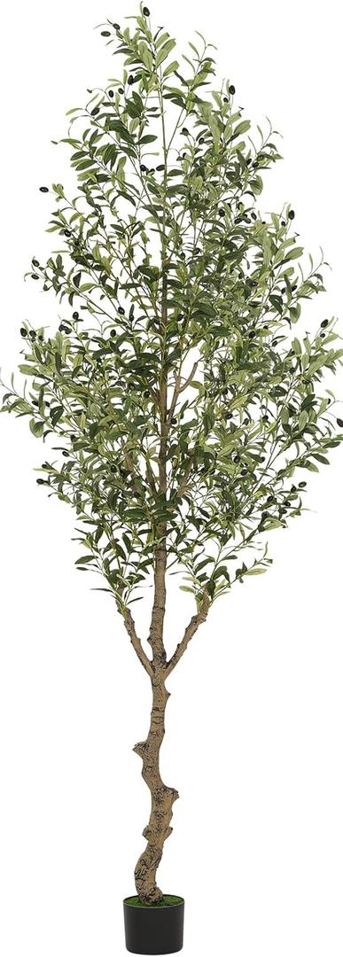 VIAGDO Artificial Olive Tree 8ft (2.4m) Tall Fake Potted Olive Silk Tree with Planter Large Faux Olive Branches and Fruits Artificial Tree for Home Office Living Room Decor Indoor, 1296 Leaves