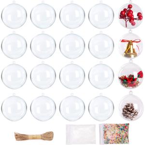 Fillable Christmas Ornaments, 20Pcs 2.3 in Clear Plastic Ornament Ball with Foam Balls and Rope for Crafts Fillable, DIY Baubles Fillable for Christmas Wedding Party Holiday Decoration (2.3 Inch)
