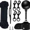 NQ Flagpole Hardware Repair Parts Kit,50 Feet Halyard Rope+3" Black Ball+6" Zinc Alloy Cleat + 4 Metal Swivel Snap Clips + Aluminum Alloy Flagpole Truck with Nylon Pulley for 1.6"-2" Flag Poles