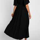 PRETTYGARDEN Summer Dress for Women 2026 Casual Short Sleeve Bow Tie V Neck Ruffle Midi Flowy Dresses (Black, M)