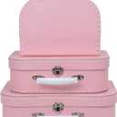 Jewelkeeper Vintage Suitcase Storage Boxes - 3 Sizes: Small (8x6x3 in), Medium (10x7x3.2 in), Large (11.5x7.5x3.75 in) - Baby Pink, Stackable, Sturdy Cardboard - Perfect for Decor, Storage, or Gifts