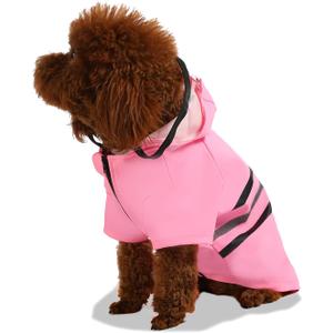 Wizland Reflective Dog Raincoat Dog Rain Jacket with Hood Lightweight Waterproof Rain Coat for Puppies (Pink, Small)
