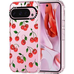 MOSNOVO Case for Google Pixel 9 Pro XL, [Buffertech 6.6ft Military-Grade Drop Protection] [Anti Peel Off Tech] Clear TPU Bumper Phone Case Cover Design - Cute Cherry