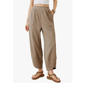 Xiaoxuemeng Womens Baggy Wide Leg Pants Casual Elastic Waisted Palazzo Harem Pants with Pockets L