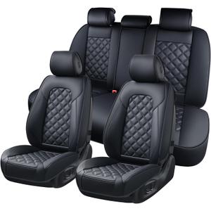 Leather Seat Covers Full Set Universal Fit for Honda Civic Accord CRV Toyota Camry Prius Rav4 Corolla Kia Lexus Nissan Mazda Jeep Cherokee and Most Cars, Waterproof Car Seat Cover Seat Protector Black