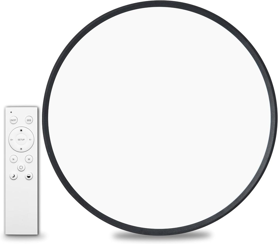 1pack 24 Inch Remote Control Dimmable Large LED Flush Mount Ceiling Light, 50w Led Ceiling Light, 2700K-6000K Selectable 4980lm Ceiling Lights, Super Slim Led Light Fixture for Bedroom Kitchen(Black)