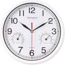 Moonport Wall Clock with Temperature, Silent Small White Clock with Hygrometer, Room Thermometer Clocks for Living Room/Kitchen/Bathroom/Nursery/Bedrooms