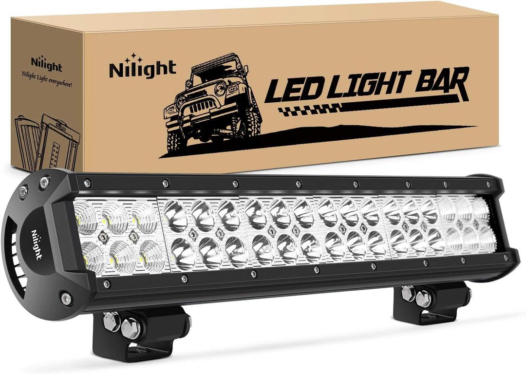 Nilight 60004C-A 17" 108W LED Light Bar, Spot Flood Combo Beam, IP67 Waterproof, Adjustable Mounting Bracket