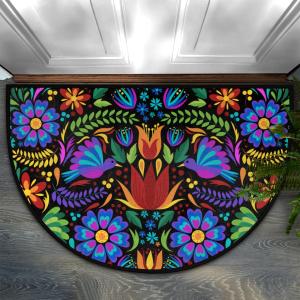 Mexican Flowers Birds Half Round Door Mat,Indoor Entrance Rug, Semi Circular Area Rug, Kitchen Floor Mats Non Slip Absorbent Doormats,Laundry Room Rug 24"x 36"