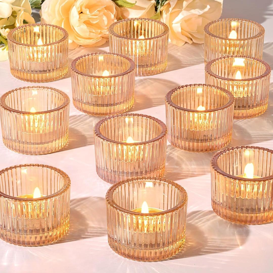 24 pcs Tealight Gold Candle Holders, Votive Tea Light Candle Holder Glass for Gold Centerpieces Fall Wedding Table Decor, Party Supplies, Home Decor
