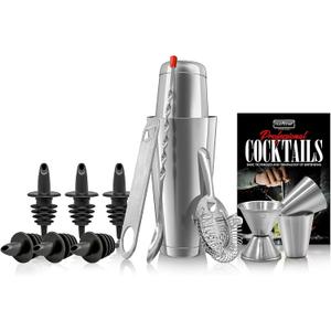 NutriChef Mixology Bartender Cocktail Shaker Set - Includes 15 & 30 oz Stainless Steel Shakers, 6 Bottle Pourers & More - Essential Martini Making Kit - Drink Mixing Set - 15 Piece Cocktail Bar Set