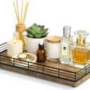 Large Bathroom Vanity Tray  13" x 8" Decorative Wooden Tray for Bathroom Countertop & Vanity Organizer, Wood Tray for Perfume, Skincare Accessories Storage, Vanity Dresser Decor Black & Rustic Brown