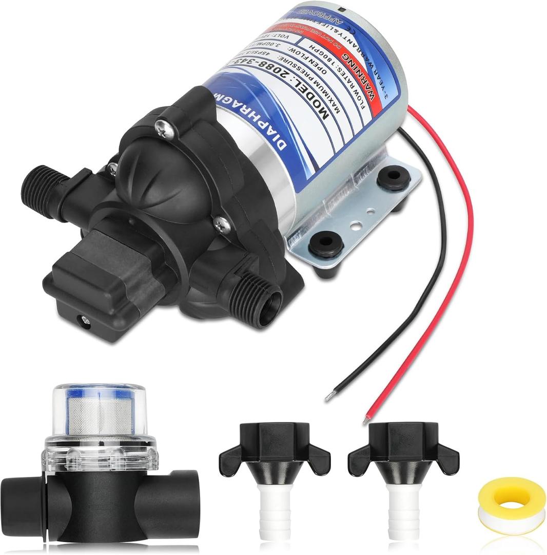 Automatic-Demand Diaphragm Pump 2088-343-135, 12V DC, 3.0 GPM With Viton Valves, 45 PSI Demand Switch, Santoprene Diaphragm, Self-Priming, MAX 10 AMPS, 1/2"-14 NPSM Port