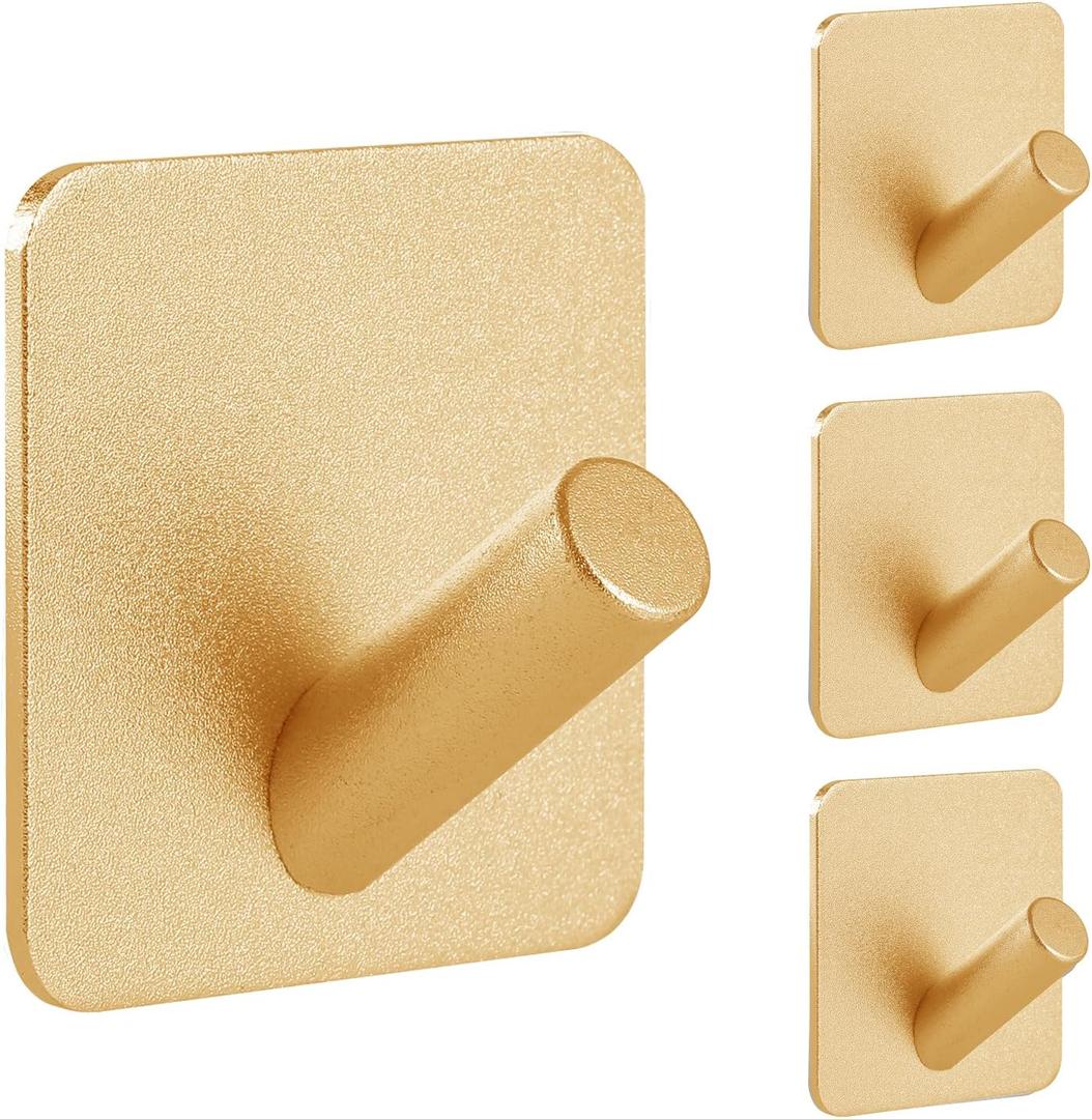 Paoli Heavy Duty Self Adhesive Hooks - Sturdy self Adhesive Hooks for Home, School and Office Easy to fit and Remove(4PC) (Square-Slash Hook, Gold)