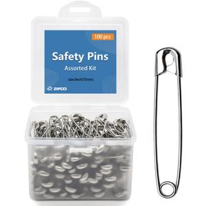 ZIPCCI 3 Inch Large Safety Pins - 100 Pcs Heavy Duty Steel Wire Pins (Large Size)