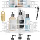 Consumest Corner Shower Caddy Tension Pole - Rustproof Shower Shelves with Towel Bar & Soap Holder, Adjustable Bath Organizer for Bathroom Storage, 27.6-108.3 inch, White