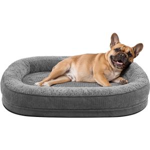 JOEJOY Orthopedic Dog Bed for Medium Dogs, Egg-Crate Memory Foam Pet Bed with Bolster Sides, Waterproof Lining, Removable Washable Cover & Non-Slip Bottom, Grey