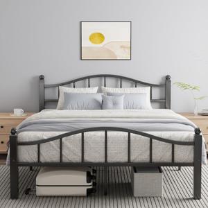Queen Bed Frame with Headboard, Noise-Free Design & Underbed Storage Heavy Duty Metal Bed Frames with Headboard No Box Spring Needed/Tool-Free Assembly
