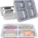 5 Pcs Stainless Steel Snack Containers with Lids, 4-Compartment Reusable Metal Bento Box Food Storage Containers, Durable Lunch Boxes for Office, Home and Travel