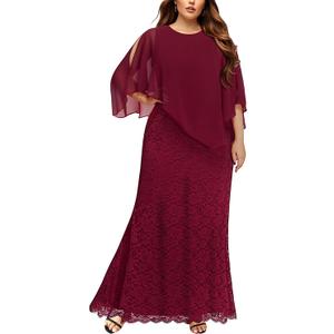 Women's Plus Size Cape Dress with Chiffon Overlay Gown Formal Evening Lace Long Mermaid Dresses 2025 Size 14W