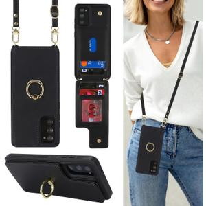 Lipvina for Samsung Galaxy Note 20 Ultra Case with Card Holder and Strap for Women,Crossbody Lanyard,RFID Blocking,Ring Stand,Snap Clasp,Phone Wallet Cases 6.9 inch(Black)