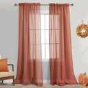 Terracotta Linen Curtains 33x70 inches Long 3 Panel Set Back Tab Rod Pocket Rustic Farmhouse Boho Curtains for Living Room Semi Sheer Brick Burnt Orange Bohemian Fall Decor for Dining Room Rust