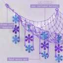 Winter Snowflake Stuffed Animals Hammock Net with LED Light Nursery Winter Room Decor Snowflake Plushie Ceiling Net Toy Storage Organizer Blue Purple Wall Hanging for Bedroom Nursery Playroom