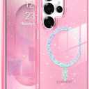 BENTOBEN for Samsung S25 Ultra Case Clear Glitter, Galaxy S25Ultra Magnetic Phone Case [Compatible with MagSafe] Shockproof S25 Ultra 6.9-inch Cute Cover for Women Girl, Shine Hot Pink Glitter