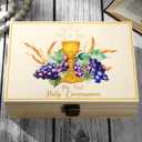First Communion Wooden Box Keepsake Baptism Memory Box Gift First Holy Communion Jewelry Storage for Baptism Memory Keepsake， 8.5 x 6 x 3 inches(Elegant Feast)