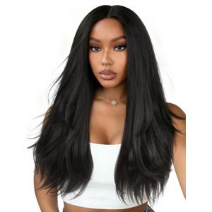FAVE 26 Inch Yaki Curly V Part Wig Glueless Layered Half Wigs for Black Women Lightweight Synthetic Wigs Heat-Resistant Hair Replacement Wig Wear And Go