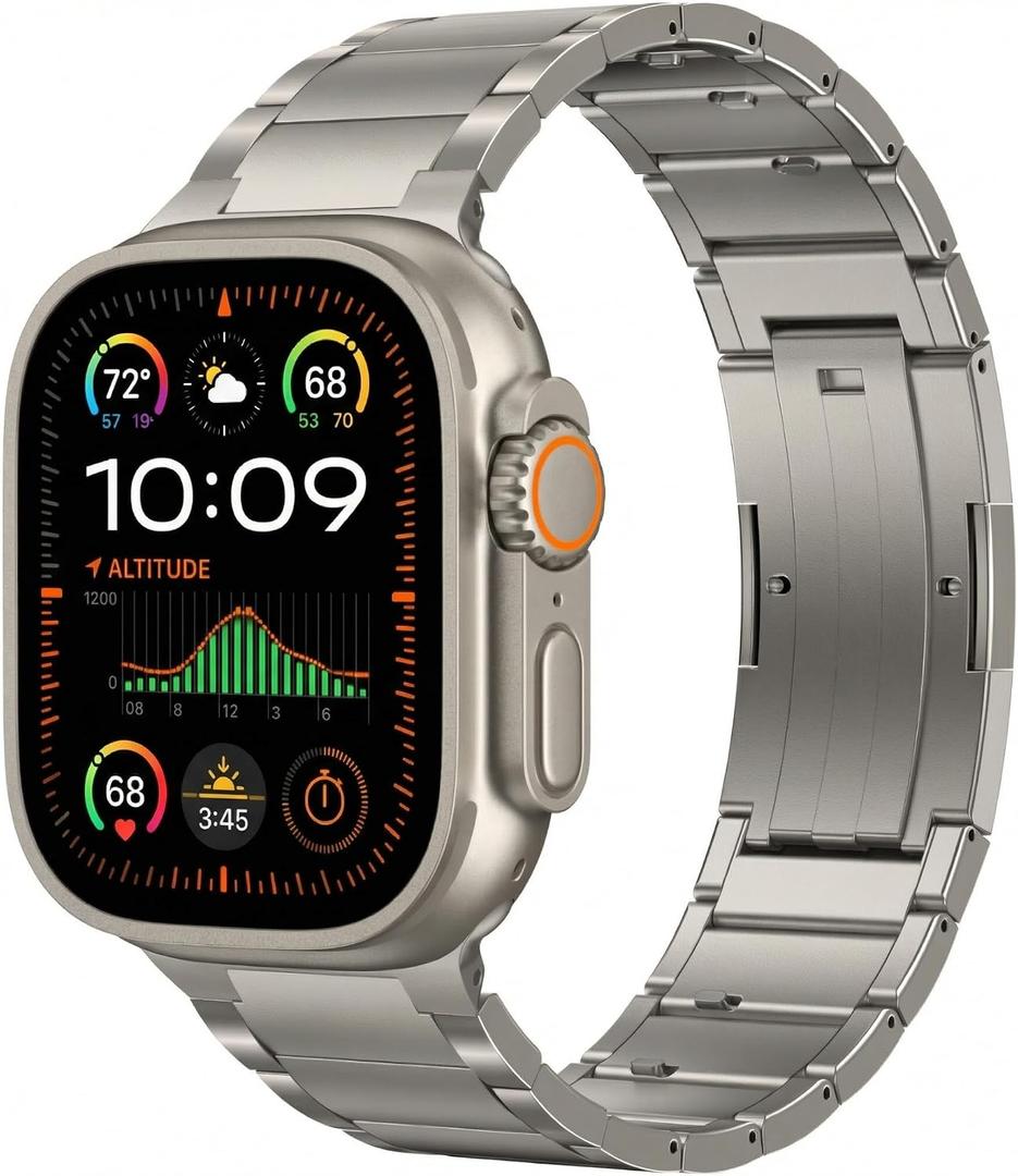 Pure Titanium Bands Compatible with Apple Watch Ultra 3/2/1 Series 11 10 9 8 7 6 5 4 SE, Band for Apple Watch 49mm 46mm 45mm 44mm, 49g Lightweight Titanium Metal Strap for iWatch