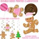Christmas Gingerbread Man Hanging Swirls 20Pcs Gingerbread Theme Party Decorations Xmas Gingerbread Party Ceiling Swirls Pink Gingerbread Man Hanging Streamers for Winter Holiday Party Supplies