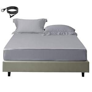 Grounding Sheets, CaliforniaKing Size Grounding Fitted Sheets with 5% Silver Fiber Grounded Bed Sheets Earth Sheet for Improved Sleep & Pain Relief (CaliforniaKing - 72"x84"x14", Gray)