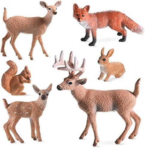 Skylety 4 Pieces Woodland Animals Figures Forest Figurines Deer Rabbit Squirrel Family Figurines Miniature Toys Cake Toppers for Christmas Birthday Party Baby Shower Decoration Favors