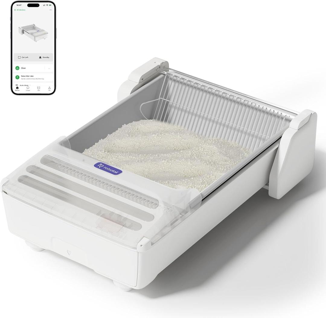 Open-Top Self Cleaning Cat Litter Box, 2025 Upgraded Extra Large Automatic Cat Litter Box for Multiple Cats, Weight Sensors Safety Protection/App Control/Odor Control/Easy Clean (White)
