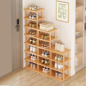 SAN HE Bamboo Shoe Rack 17 Tier- Vertical Shoe Rack for Small Spaces, Tall Narrow Shoe Rack Organizer for Closet Entryway Corner Garage and Bedroom,Skinny Shoe Shelf with Free Stackable DIY (Original Color)
