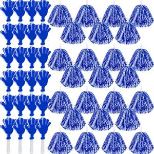 48 Pcs Cheerleading Pom Poms and Hand Clappers Noisemakers Set for Team Spirit Items Sporting Events Football Baseball Cheering Essentials Party Favors DanceBlue and White