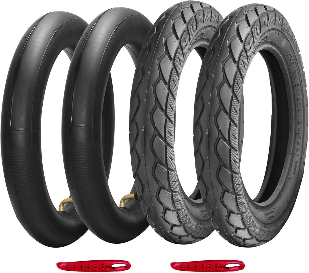 57-203 (for 8" Rim) Heavy Duty E Bike Tires 12.5x2.25 (12-1/2 x2-1/4) Tire & Inner Tube Set with 90 bent Valve for Electric Scooters/Kids Bike