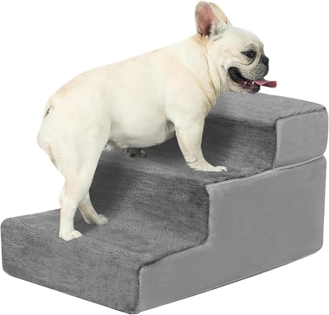 Dog Stairs for Small Dogs, 3 Tiers Pet Stairs for High Beds and Couch, Density Foam Durable Ramp with Non-Slip Fabric Cover for Puppy, Cats