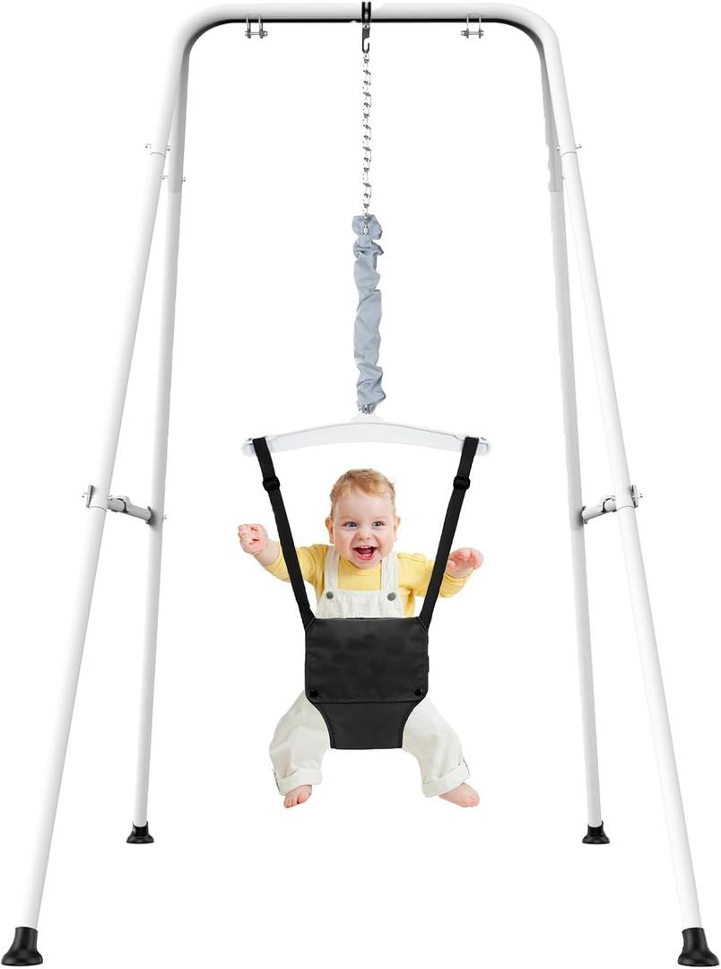 Baby Jumper with Stand, Toddler Swing Set forIndoor/Outdoor Play, Jumper for Baby 6-24 Months,Baby Jumpers and Bouncers with Adjustable Chain,Easy to Assemble & Store (Black)