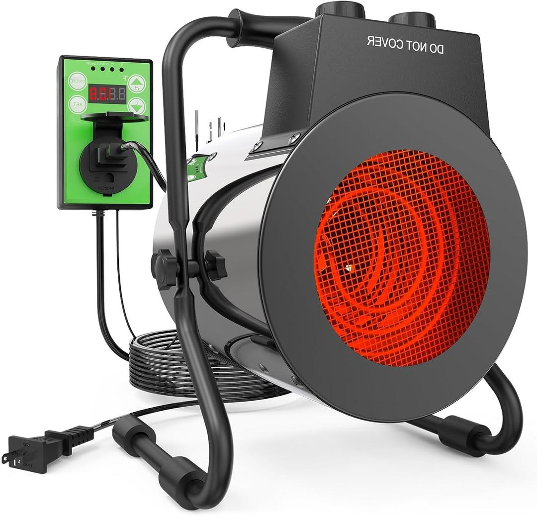 Buyplus Greenhouse Heater with Digital Thermostat, 1500W Outdoor Heaters for Patio, Overheat Protection & 3S Fast Heating, Electric Space Heater for Patio, Garage, Greenhouse, Flower House, Silver