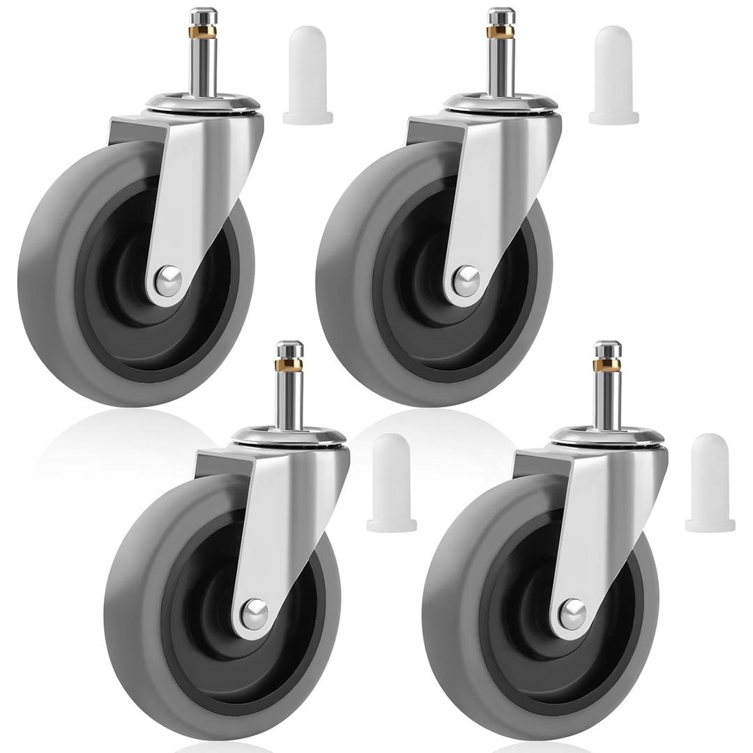 4 Inches Stem Caster Wheels, 7/16-Inch Stem Diameter Swivel Casters Set of 4 Heavy Duty TPR Replacement Wheels for Utility Cart Rubbermaid Mop Bucket Shop Vac Weber Grills