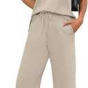 WIHOLL Two Piece Sets for Women Summer Travel Vacation Outfits Cap Sleeve Lounge Matching Sets Wide Leg Pants S-3XL (Medium, Beige)