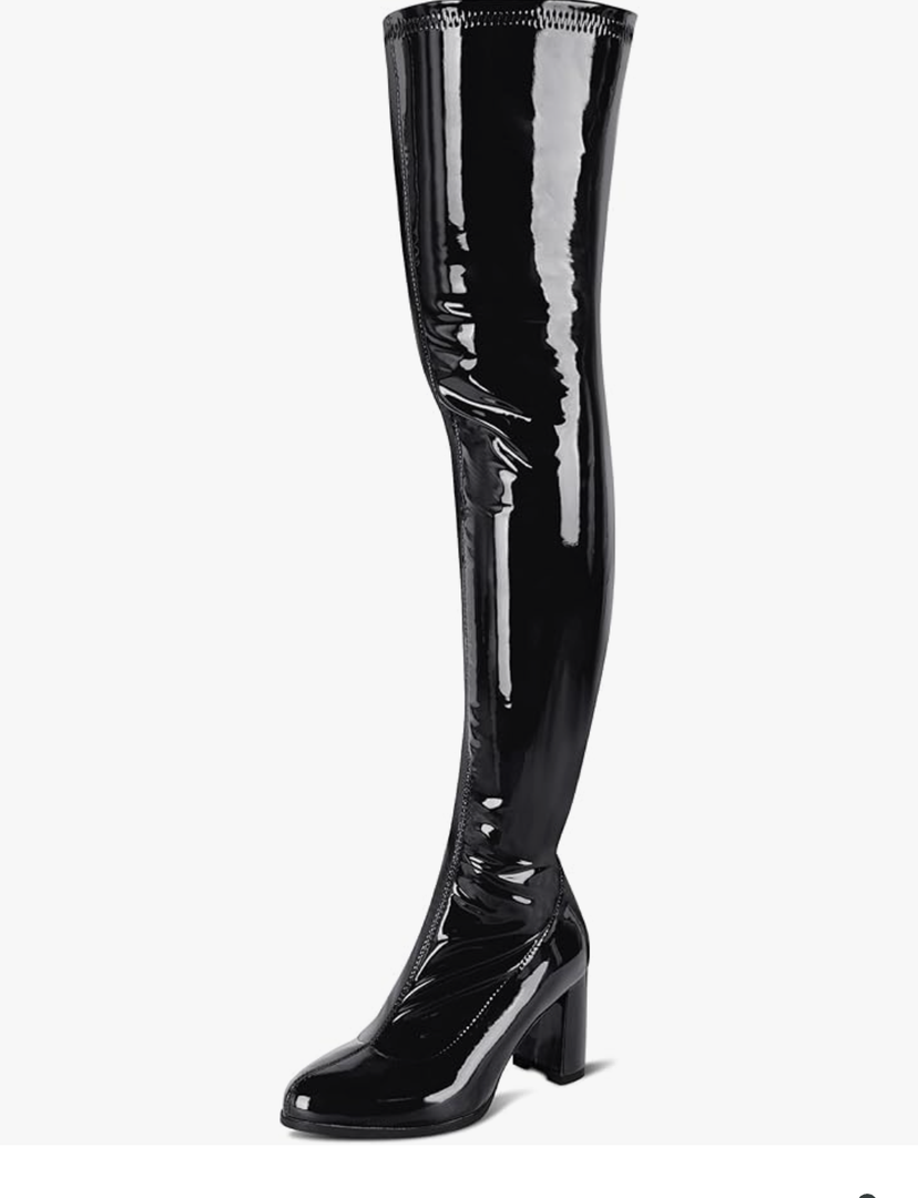 Thigh High Boots for Women Sexy Pointed Toe Over The Knee Boots Cosplay Dance Party Patent Leather Chunky Heels GOGO Knee High Boots, Size 6