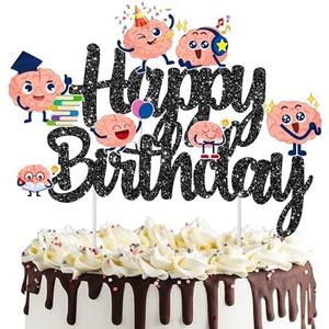 2 x Brain Birthday Party Cake Topper Funny Brain Birthday Party Decorations Black Glitter Cartoon Brain Theme Party Cake Decorations Baby Shower Supplies