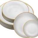 PLASTICPRO 128 Pieces Crystal Design Plastic Plates Combo Pack 7 inch and 10 inch Gold Rim Elegant Disposable Plates, Pearl White