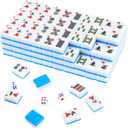 American Mahjong Tile Set, 166 Pcs 1.2" Mahjong Tiles with 3 Dices 1 Instruction, Mahjong Game Set for Adult Family & Friends Gatherings, Mahjong Lovers, Beginners (Blue)